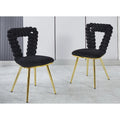 Bubble Back Velvet Accent Dining Chair with Gold Stainless Steel Legs, Set of 2, Black