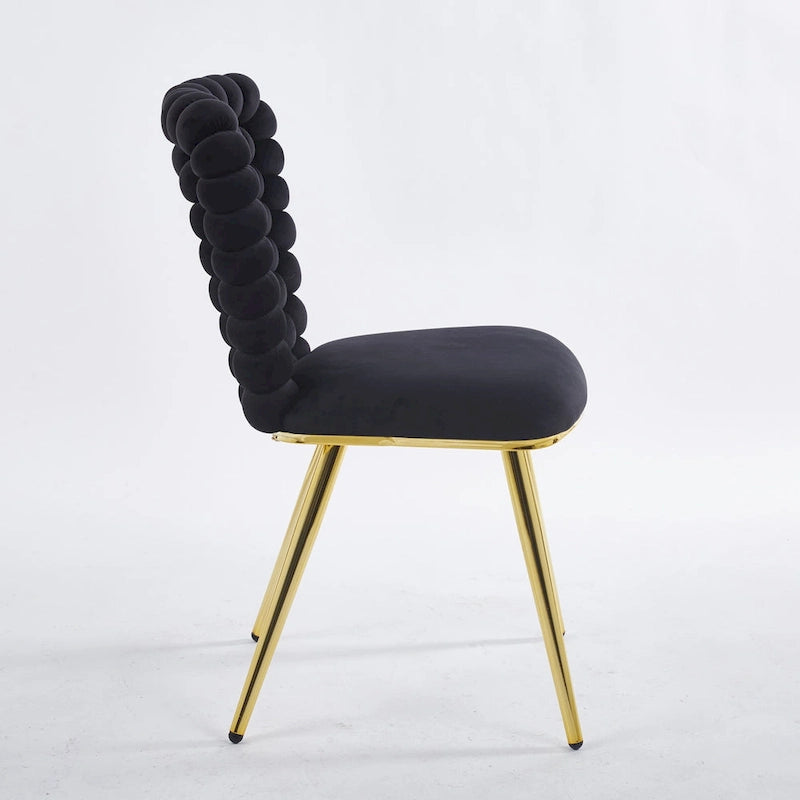 Bubble Back Velvet Accent Dining Chair with Gold Stainless Steel Legs, Set of 2, Black