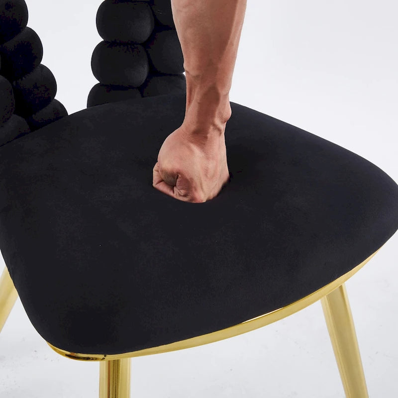 Bubble Back Velvet Accent Dining Chair with Gold Stainless Steel Legs, Set of 2, Black