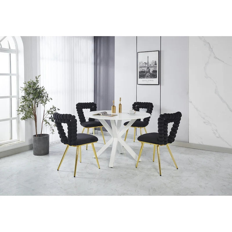 Bubble Back Velvet Accent Dining Chair with Gold Stainless Steel Legs, Set of 2, Black