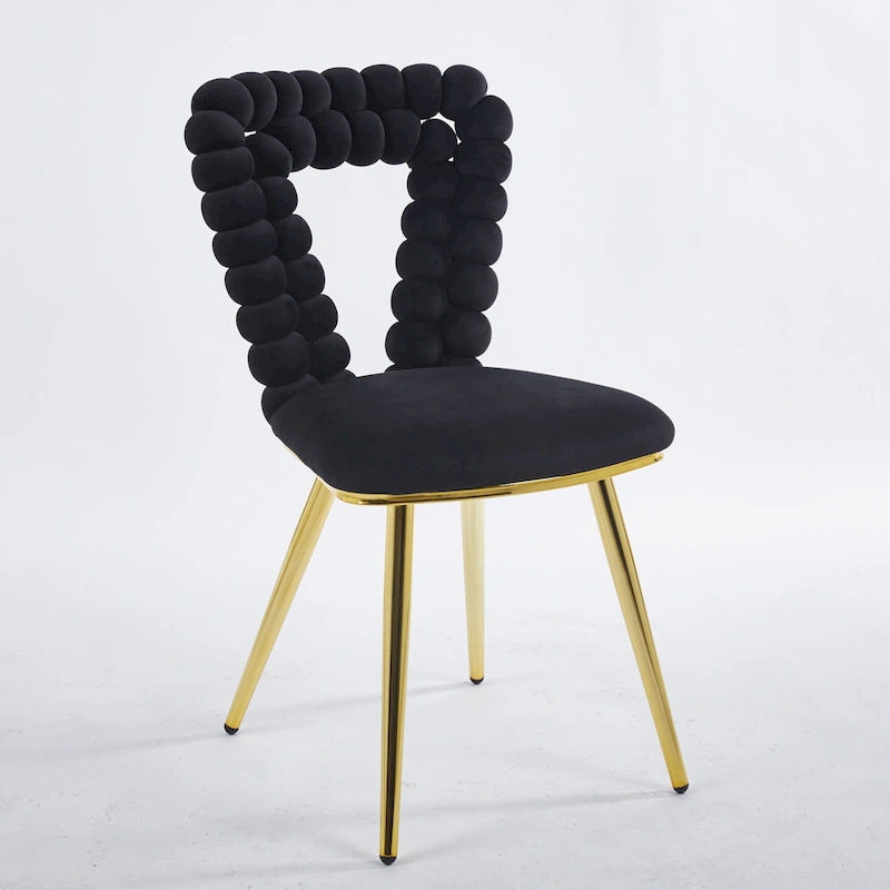 Bubble Back Velvet Accent Dining Chair with Gold Stainless Steel Legs, Set of 2, Black