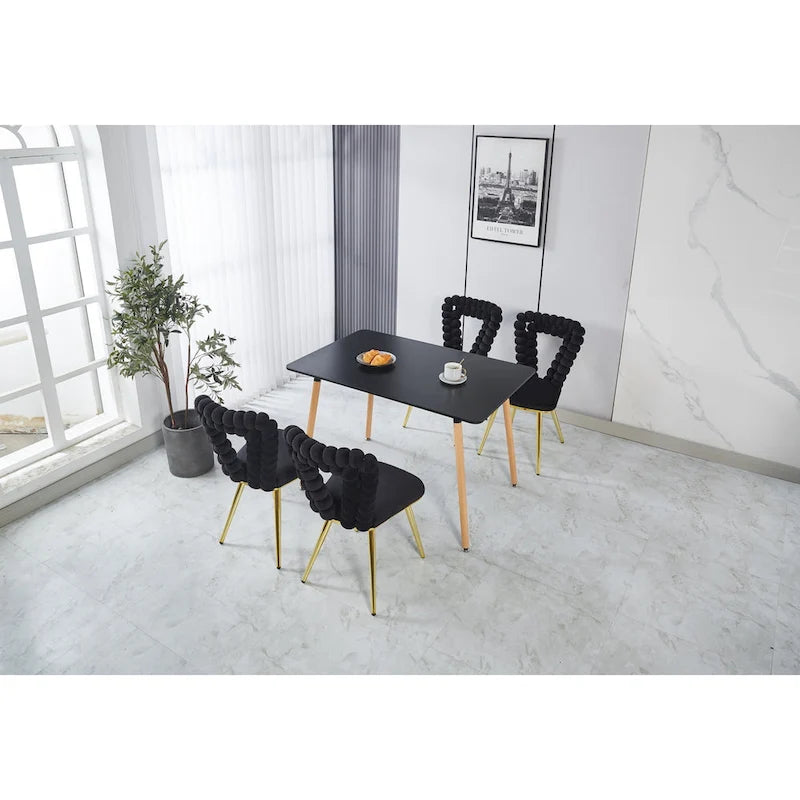 Bubble Back Velvet Accent Dining Chair with Gold Stainless Steel Legs, Set of 2, Black