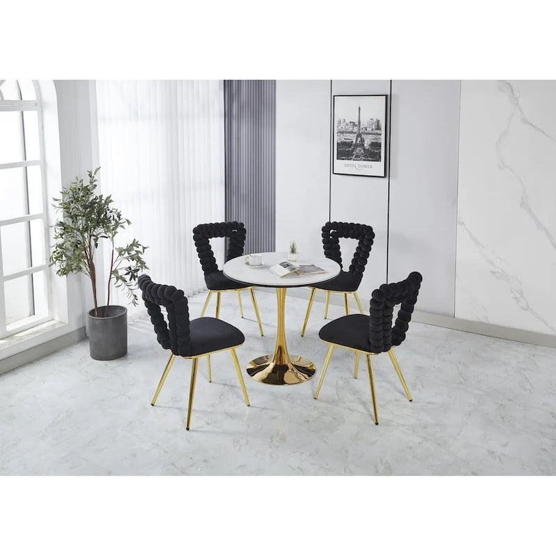 Bubble Back Velvet Accent Dining Chair with Gold Stainless Steel Legs, Set of 2, Black