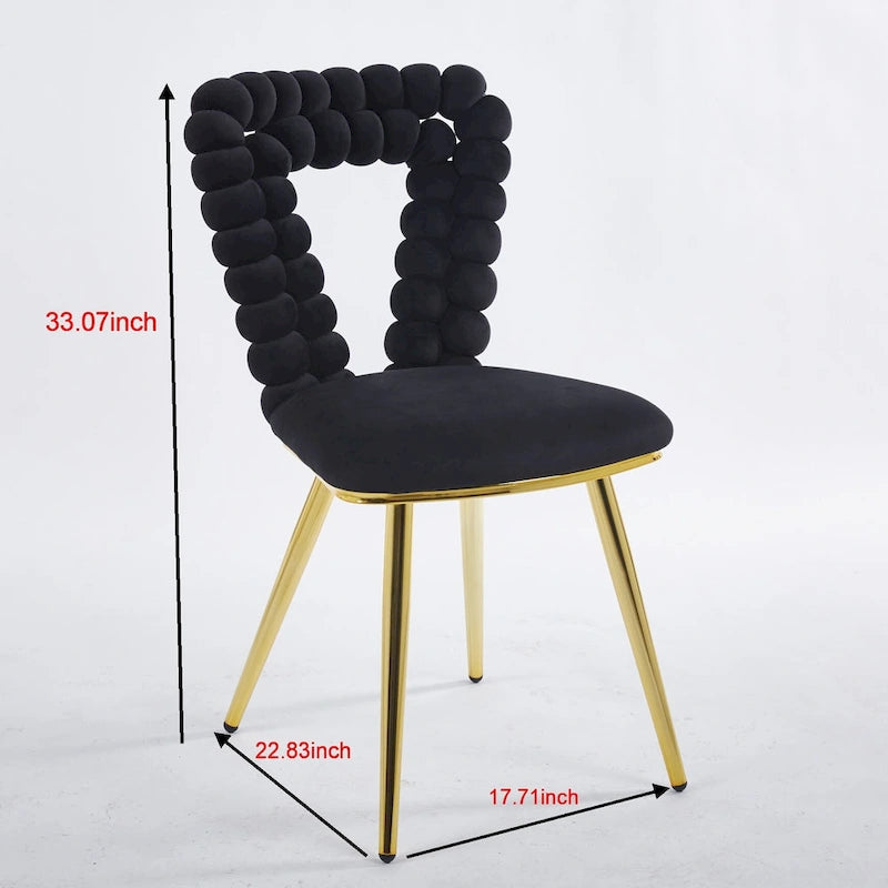 Bubble Back Velvet Accent Dining Chair with Gold Stainless Steel Legs, Set of 2, Black