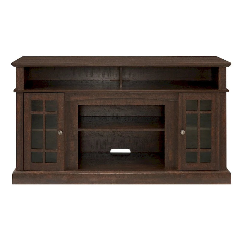 58-Inch Espresso TV Stand with Glass Door Cabinets and Open Shelves, Fits TVs up to 65"