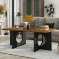 47-Inch Rectangular Coffee Table with Tempered Glass Insert and Circle-Cutout Base, Black Brown