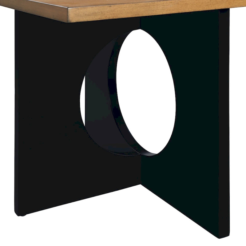 47-Inch Rectangular Coffee Table with Tempered Glass Insert and Circle-Cutout Base, Black Brown