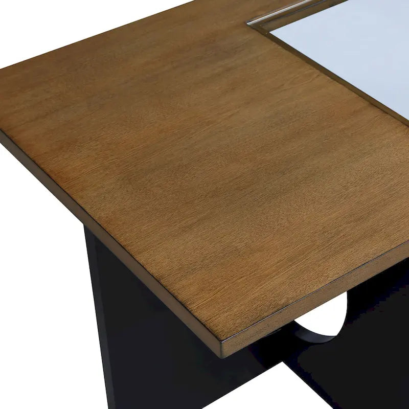 47 Contemporary Wood Rectangular Coffee Table with Clear Tempered Glass Top, Black and Light Espresso Top
