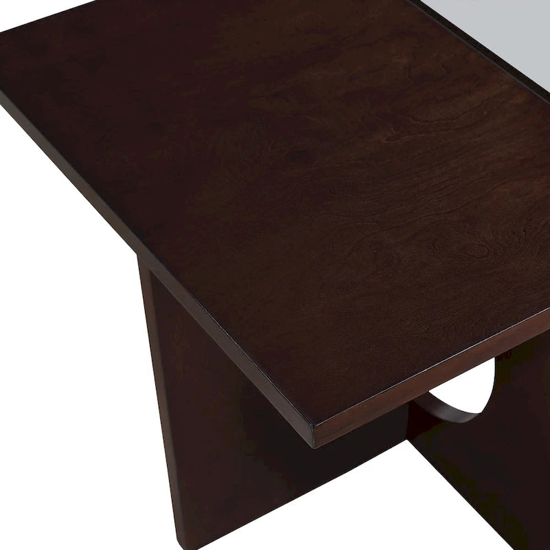 47-Inch Rectangular Coffee Table with Tempered Glass Insert and Circle-Cutout Base, Black Brown