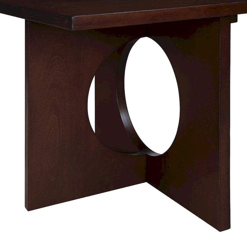 47-Inch Rectangular Coffee Table with Tempered Glass Insert and Circle-Cutout Base, Black Brown