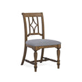 Cottage-Style Upholstered Dining Chair with Diamond Open Back and Turned Legs, Gray Brown