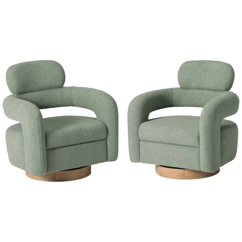 Sherpa Swivel Barrel Accent Chair with Round Metal Base, Set of 2, 8 Colors