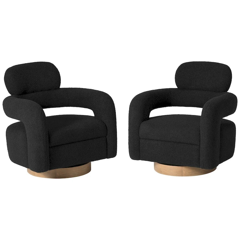 Sherpa Swivel Barrel Accent Chair with Round Metal Base, Set of 2, 8 Colors