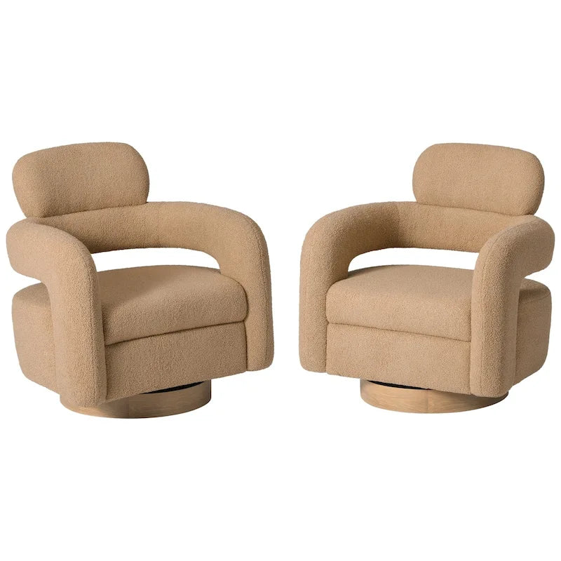 Sherpa Swivel Barrel Accent Chair with Round Metal Base, Set of 2, 8 Colors