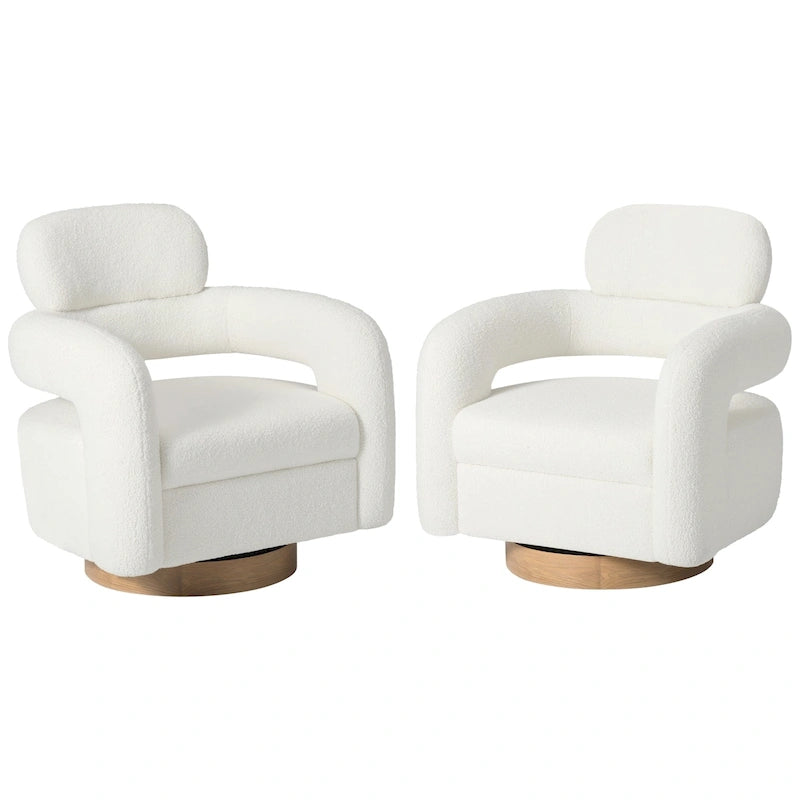 Sherpa Swivel Barrel Accent Chair with Round Metal Base, Set of 2, 8 Colors