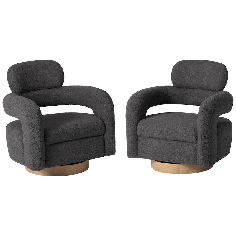 Sherpa Swivel Barrel Accent Chair with Round Metal Base, Set of 2, 8 Colors