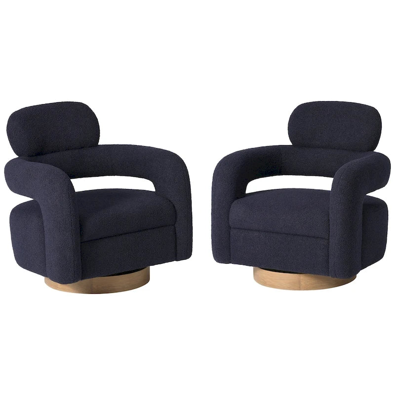 Sherpa Swivel Barrel Accent Chair with Round Metal Base, Set of 2, 8 Colors