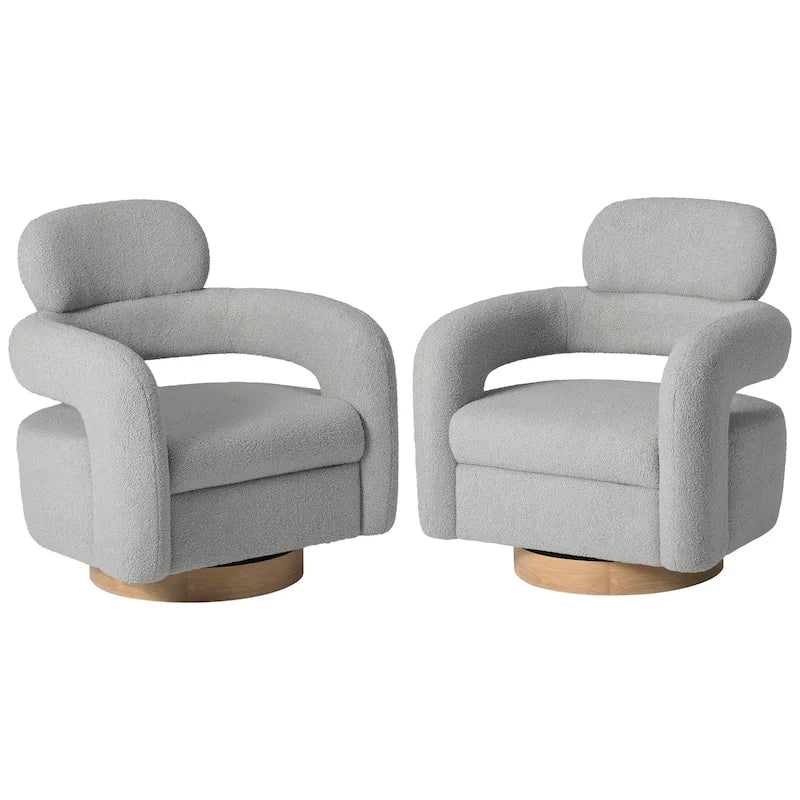 Sherpa Swivel Barrel Accent Chair with Round Metal Base, Set of 2, 8 Colors