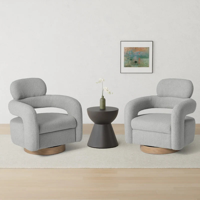 Sherpa Swivel Barrel Accent Chair with Round Metal Base, Set of 2, 8 Colors
