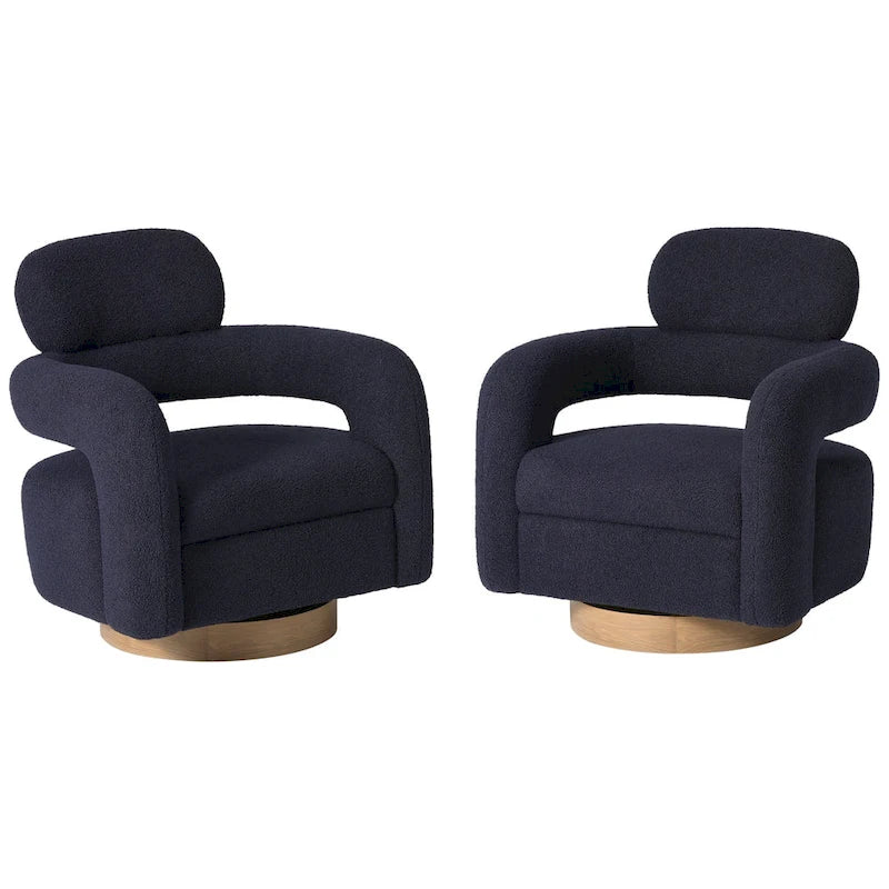 Sherpa Swivel Barrel Accent Chair with Round Metal Base, Set of 2, 8 Colors