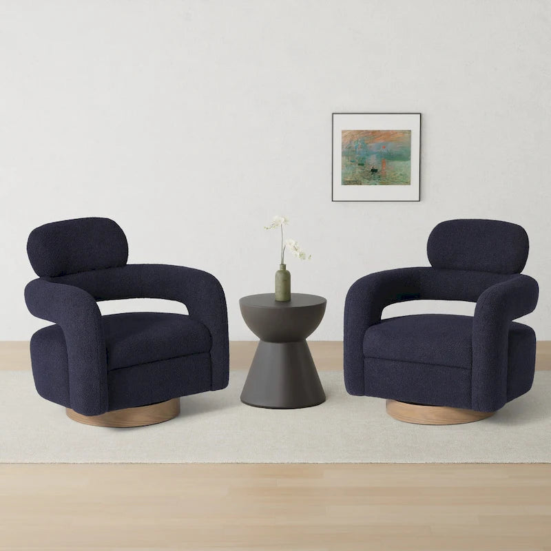 Sherpa Swivel Barrel Accent Chair with Round Metal Base, Set of 2, 8 Colors