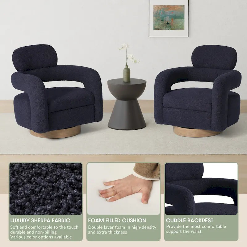 Sherpa Swivel Barrel Accent Chair with Round Metal Base, Set of 2, 8 Colors