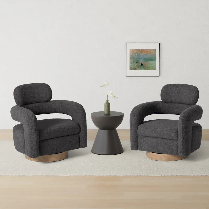 Sherpa Swivel Barrel Accent Chair with Round Metal Base, Set of 2, 8 Colors
