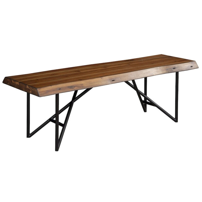 55-Inch Solid Wood Dining Bench with Black Metal X-Frame Legs, Brown