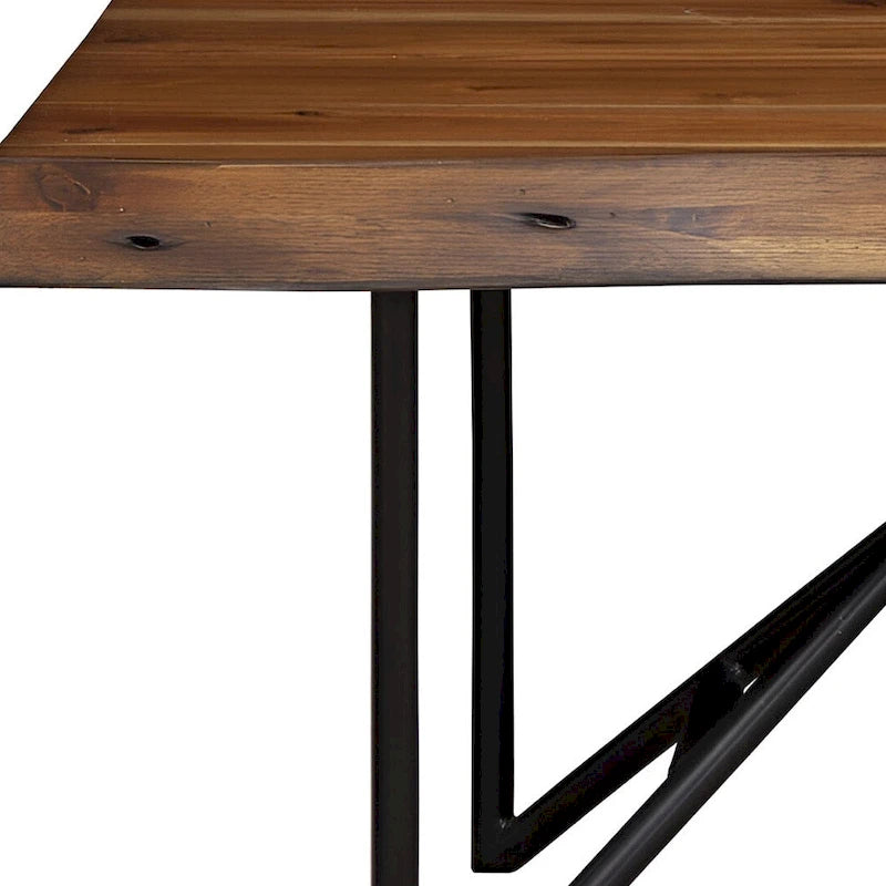 55-Inch Solid Wood Dining Bench with Black Metal X-Frame Legs, Brown