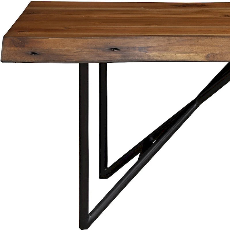 55-Inch Solid Wood Dining Bench with Black Metal X-Frame Legs, Brown