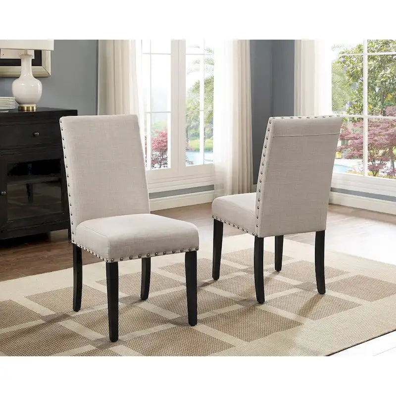6-Piece Dining Set with Hairpin Leg Table, Nailhead Chairs and Bench, Beige Blue Grey