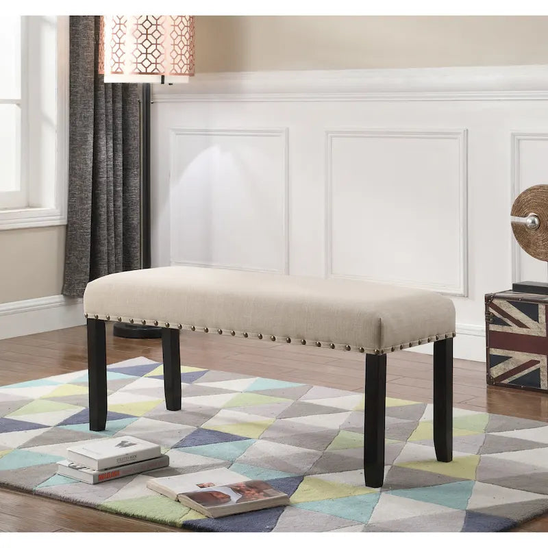 6-Piece Dining Set with Hairpin Leg Table, Nailhead Chairs and Bench, Beige Blue Grey