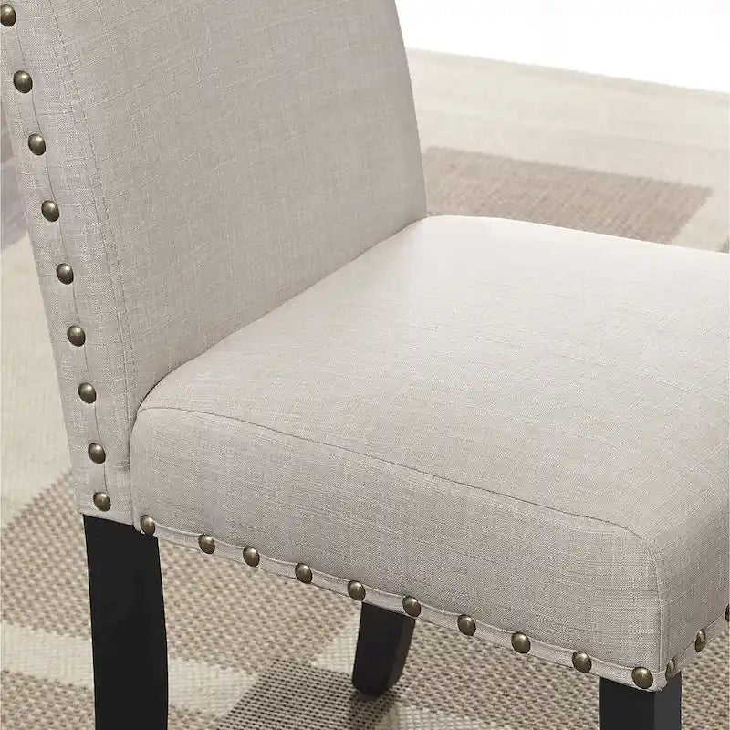 6-Piece Dining Set with Hairpin Leg Table, Nailhead Chairs and Bench, Beige Blue Grey