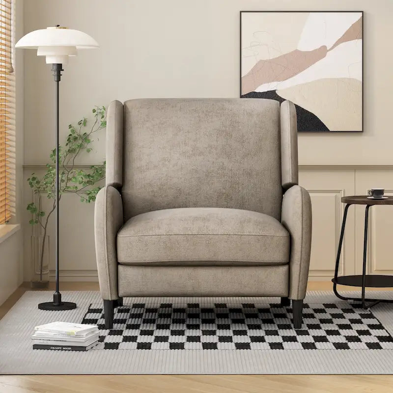 Oversized Textured Fabric Pushback Recliner Chair for Living Room, Beige Navy Blue Grey
