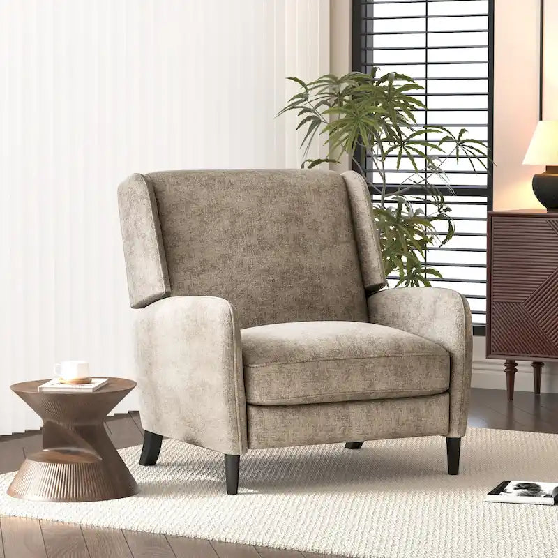 Oversized Textured Fabric Pushback Recliner Chair for Living Room, Beige Navy Blue Grey