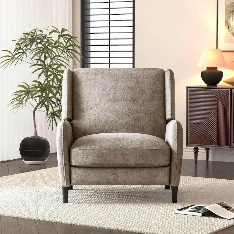 Oversized Textured Fabric Pushback Recliner Chair for Living Room, Beige Navy Blue Grey
