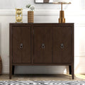 3-Door Storage Sideboard Cabinet with Adjustable Shelves and Pinewood Legs, Brown, Navy Blue, Grey