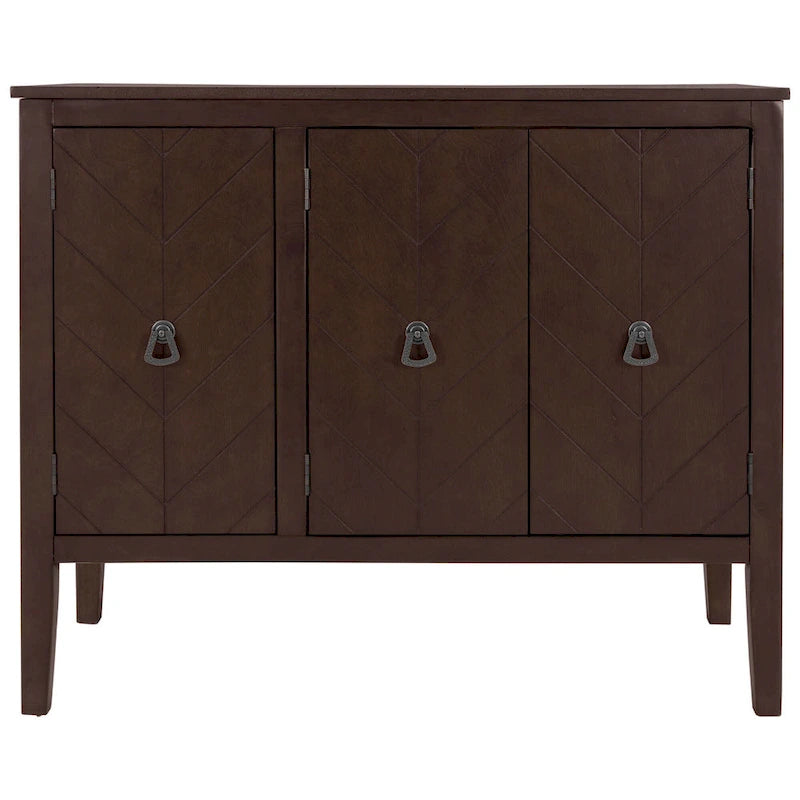 3-Door Storage Sideboard Cabinet with Adjustable Shelves and Pinewood Legs, Brown, Navy Blue, Grey