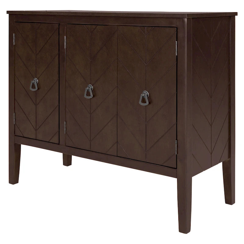 3-Door Storage Sideboard Cabinet with Adjustable Shelves and Pinewood Legs, Brown, Navy Blue, Grey