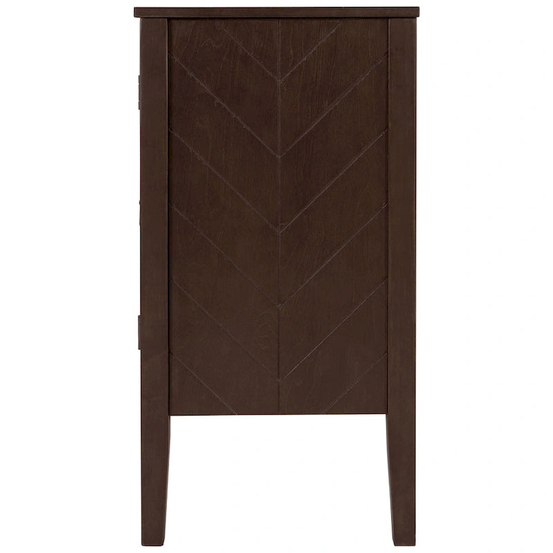 3-Door Storage Sideboard Cabinet with Adjustable Shelves and Pinewood Legs, Brown, Navy Blue, Grey