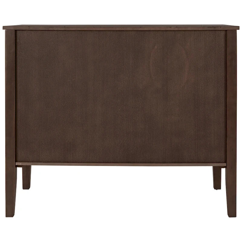 3-Door Storage Sideboard Cabinet with Adjustable Shelves and Pinewood Legs, Brown, Navy Blue, Grey