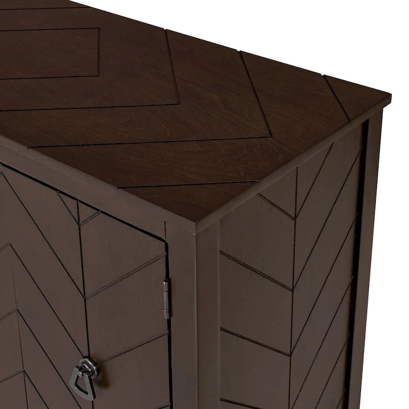 3-Door Storage Sideboard Cabinet with Adjustable Shelves and Pinewood Legs, Brown, Navy Blue, Grey