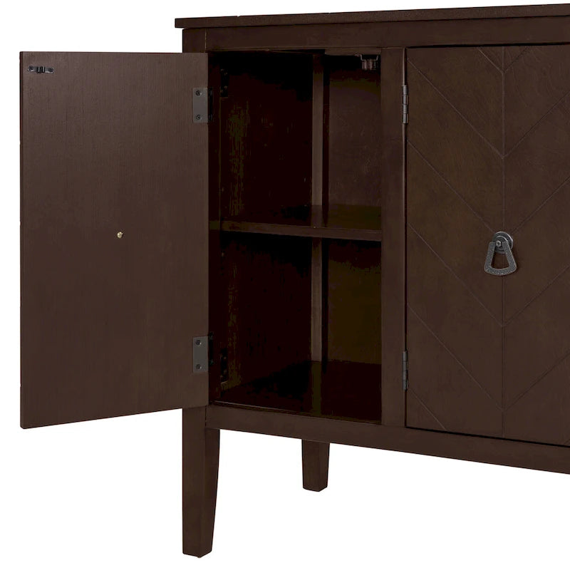 3-Door Storage Sideboard Cabinet with Adjustable Shelves and Pinewood Legs, Brown, Navy Blue, Grey