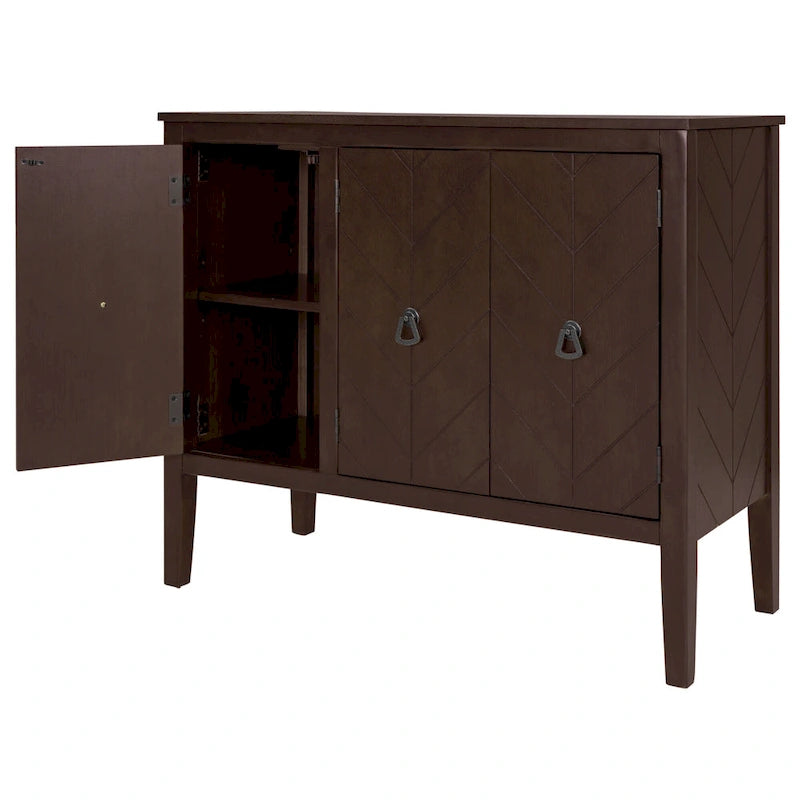 3-Door Storage Sideboard Cabinet with Adjustable Shelves and Pinewood Legs, Brown, Navy Blue, Grey