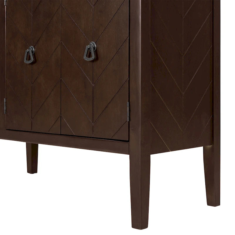 3-Door Storage Sideboard Cabinet with Adjustable Shelves and Pinewood Legs, Brown, Navy Blue, Grey