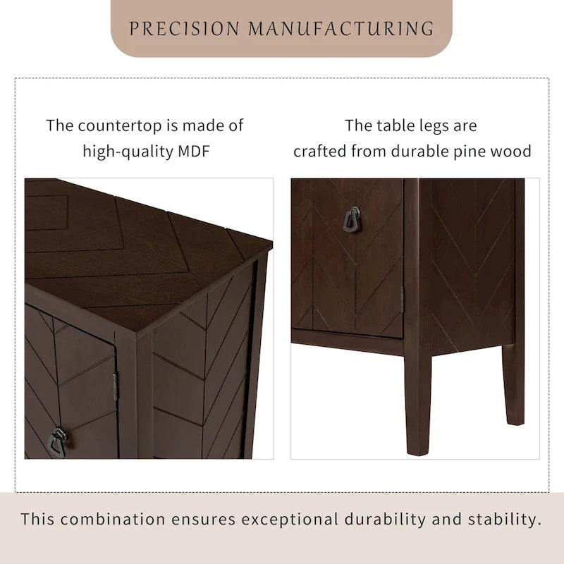 3-Door Storage Sideboard Cabinet with Adjustable Shelves and Pinewood Legs, Brown, Navy Blue, Grey