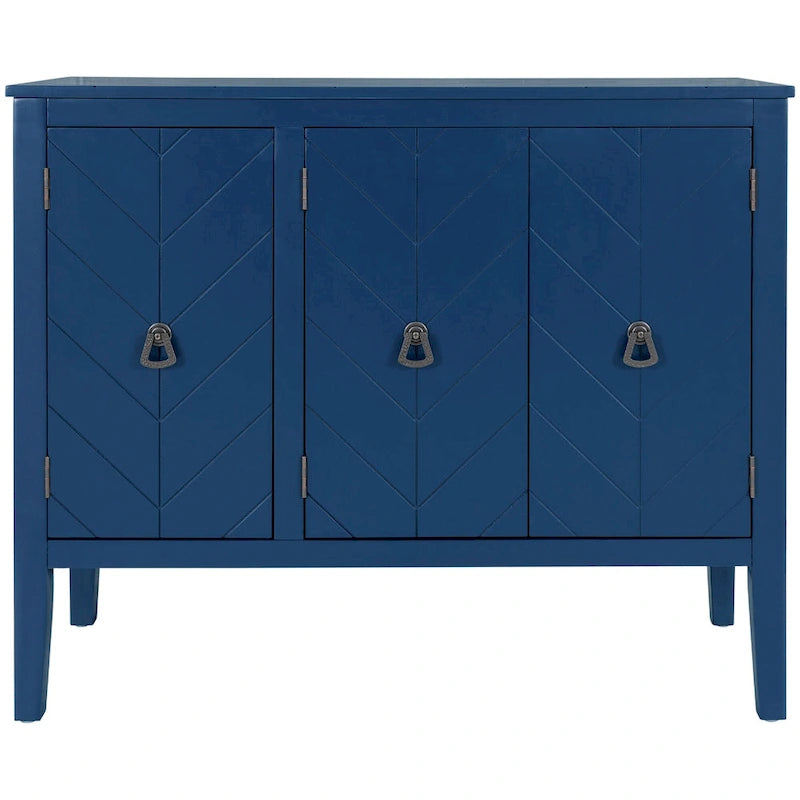 3-Door Storage Sideboard Cabinet with Adjustable Shelves and Pinewood Legs, Brown, Navy Blue, Grey