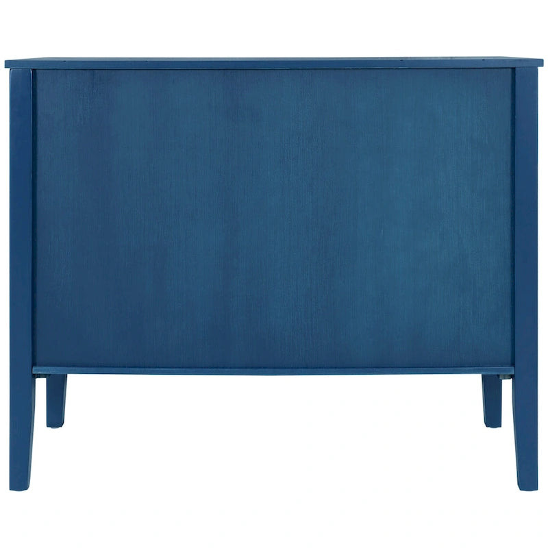 3-Door Storage Sideboard Cabinet with Adjustable Shelves and Pinewood Legs, Brown, Navy Blue, Grey