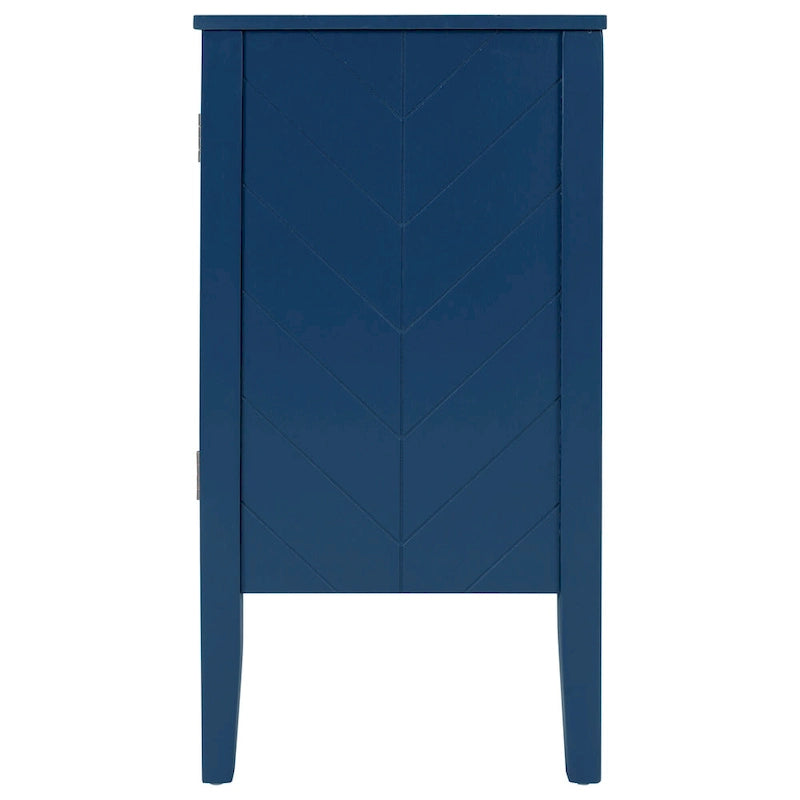 3-Door Storage Sideboard Cabinet with Adjustable Shelves and Pinewood Legs, Brown, Navy Blue, Grey