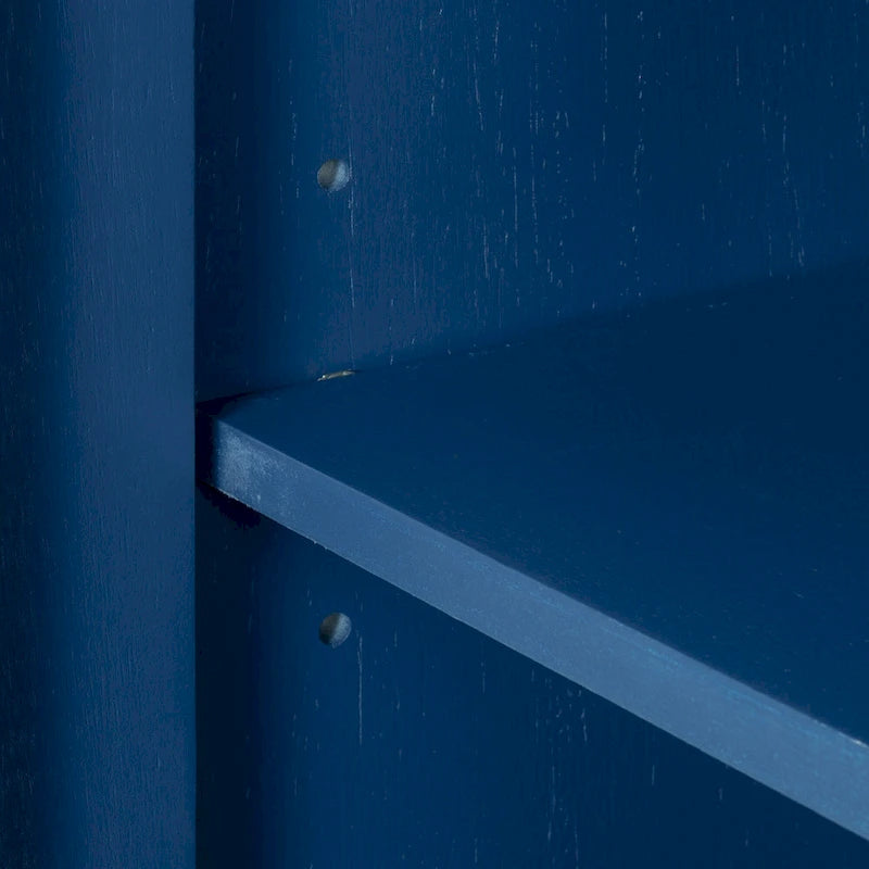 3-Door Storage Sideboard Cabinet with Adjustable Shelves and Pinewood Legs, Brown, Navy Blue, Grey